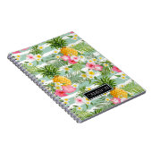 花及びパイナップルティール（緑がかった色）は|を加えますあなたの名前を縞で飾ります ノートブック (右側)