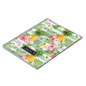 花及びパイナップルティール（緑がかった色）は|を加えますあなたの名前を縞で飾ります ノートブック (左側)