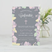 花及び十字が付いている確認の招待状カード 招待状 (スタンド正面)