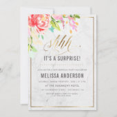 花及び大理石|の金ゴールドの驚きの誕生会 招待状 (正面)