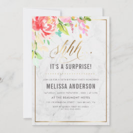 花及び大理石|の金ゴールドの驚きの誕生会 招待状