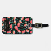 花及び果実パターン-ピンク及び黒名前 ラゲッジタグ (正面横)