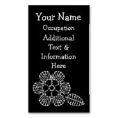 花及び葉のかぎ針編みの図表(黒及び白) マグネット名刺 (正面縦)