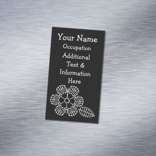 花及び葉のかぎ針編みの図表(黒及び白) マグネット名刺 (インサイチュ)