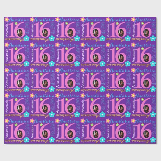 花名パーソナライズされた年齢16歳の誕生日ラップ ラッピングペーパー (フラット)