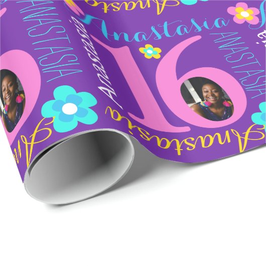 花名パーソナライズされた年齢16歳の誕生日ラップ ラッピングペーパー (ロールコーナー)