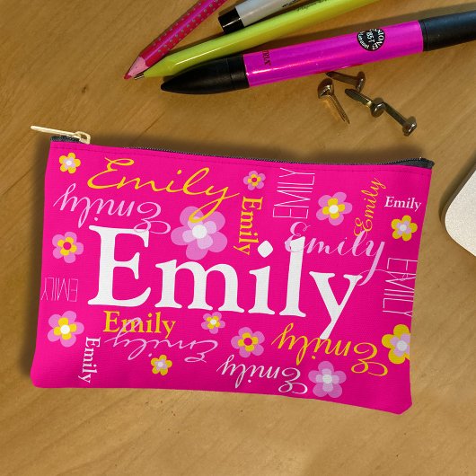 花名柄ピンク黄色のカスタム鉛筆 アクセサリーポーチ