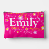 花名柄ピンク黄色のカスタム鉛筆 アクセサリーポーチ (裏面)