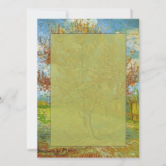 花咲き空白のの桃の木への招待 招待状 (正面)