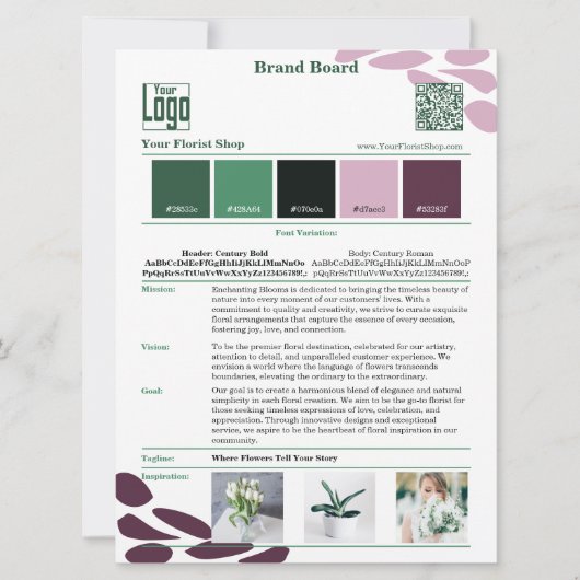 花咲くアイデンティティ：ブランド気分ボードカードをフローリスト 招待状 (正面)