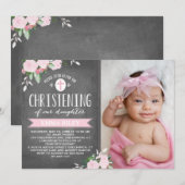 花咲くチョークボード | 洗礼招待状 招待状 (正面/裏面)