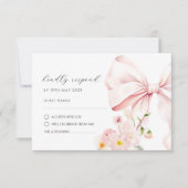 花咲くピンクの蝶リボン 上品なRSVP返信カード 出欠カード (正面)