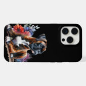 花咲くボクサー犬 ボクサーと花 iPhoneケース (裏面横)