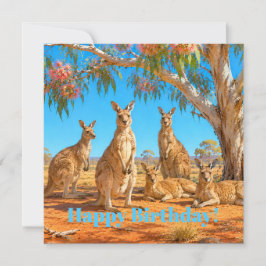 花咲くユーカリの木の下のカンガルー お誕生日おめでとう カード