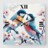 花咲くラブバード スクエア壁時計 (正面)