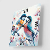 花咲くラブバード スクエア壁時計 (傾斜)