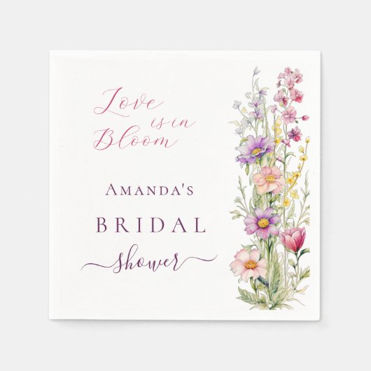 花咲くラブ ピンクとパープルのブライダルシャワー スタンダードカクテルナプキン (正面)