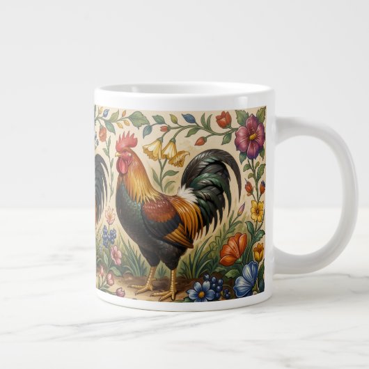 花咲く庭の三羽の雄鶏 ジャンボコーヒーマグカップ (右)