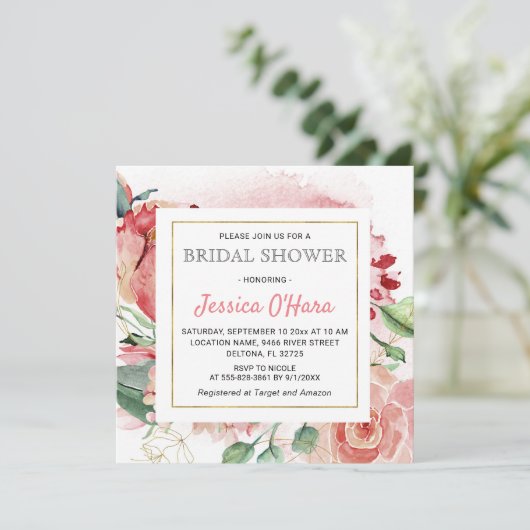 花咲く春のバラ ブライダルシャワー 水彩 ペオニー 招待状 (スタンド正面)