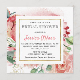 花咲く春のバラ ブライダルシャワー 水彩 ペオニー 招待状