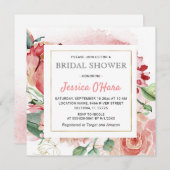 花咲く春のローズ ブライダルシャワー 水彩 ペオニー 招待状 (正面/裏面)