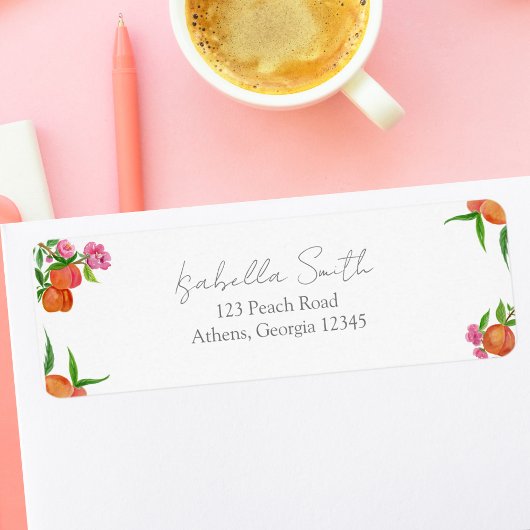 花咲く桃のケーキの水彩画シール ラベル