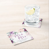 花咲く植物紫色のフローラミスター&ミセス スクエアペーパーコースター (インサイチュ)