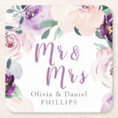 花咲く植物紫色のフローラミスター&ミセス スクエアペーパーコースター (正面)