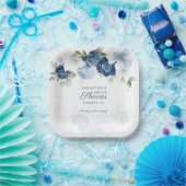 花咲く水彩ブルー 白い花 ペーパープレート (パーティー)