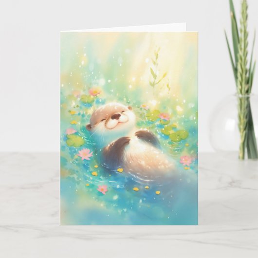 花咲く水辺のカッコいいカワウソ カード (正面)