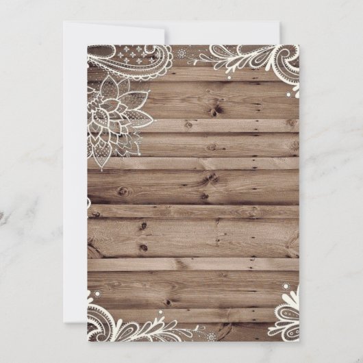 花咲く渦巻きレースの農村の木製結婚式 招待状 (裏面)