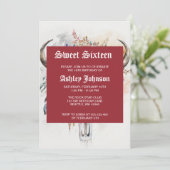 花咲く牛の頭蓋骨の水彩画アート 招待状 (スタンド正面)