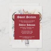 花咲く牛の頭蓋骨の水彩画アート 招待状 (正面/裏面)