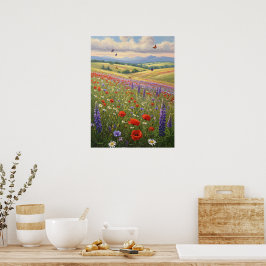 花咲く草原の風景画アート ポスター
