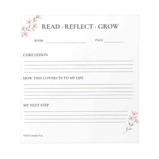 花咲く読書の振り返り Read Reflect Grow ノートパッド (正面)