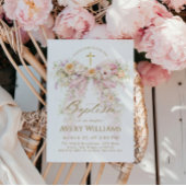 花咲く フラワーボウの女の子の洗礼 招待状