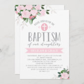 花咲くTwin Girlsの洗礼招待状 招待状 (正面/裏面)