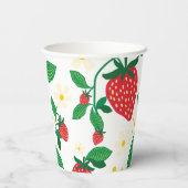 花図解入りの、写真付きのと花離れの付いたイチゴ 紙コップ (裏面)