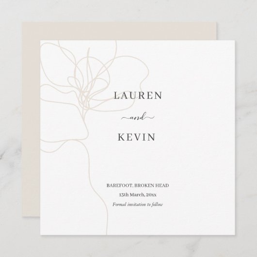 花図解入りの、写真付きののシンプルクラシックの日付を保存 招待状 (正面/裏面)