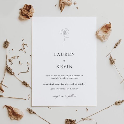 花図解入りの、写真付きのシンプルクラシック結婚のinvitati 招待状