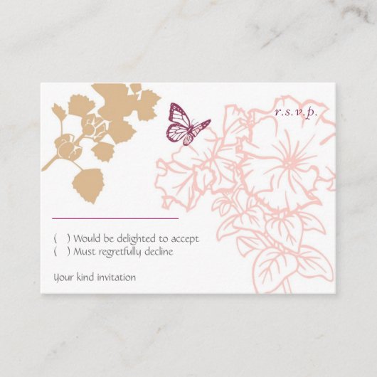 花図解入りの、写真付きの&バタフライガーデンRSVP エンクロージャーカード (正面)