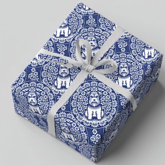 花園かわいいミニチュアシュナウザー ラッピングペーパー