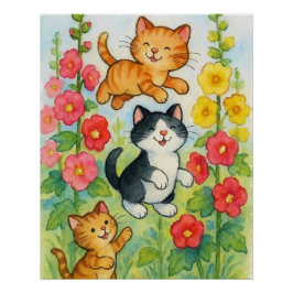 花園で戯れる田舎の猫たち ポスター