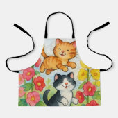 花園で戯れる田舎猫 エプロン (正面)