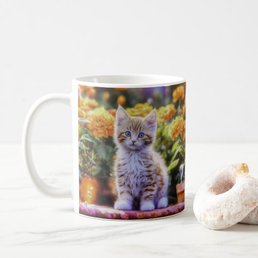 花園で生け姜の子猫 コーヒーマグカップ (ドーナツ)