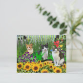 花園で育つタキシード猫/コラージュアート ポストカード (スタンド正面)