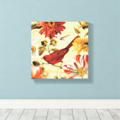 花園で赤い鳥 キャンバスプリント (インサイチュ (ウッドフロア))