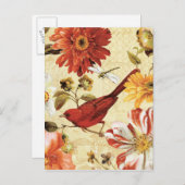 花園で赤い鳥 ポストカード (正面/裏面)
