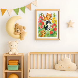 花園で遊ぶ田舎の猫たち ポスター