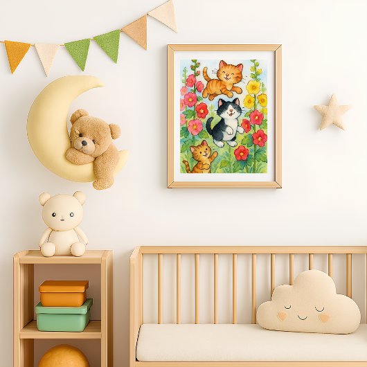 花園で遊ぶ田舎の猫たち ポスター